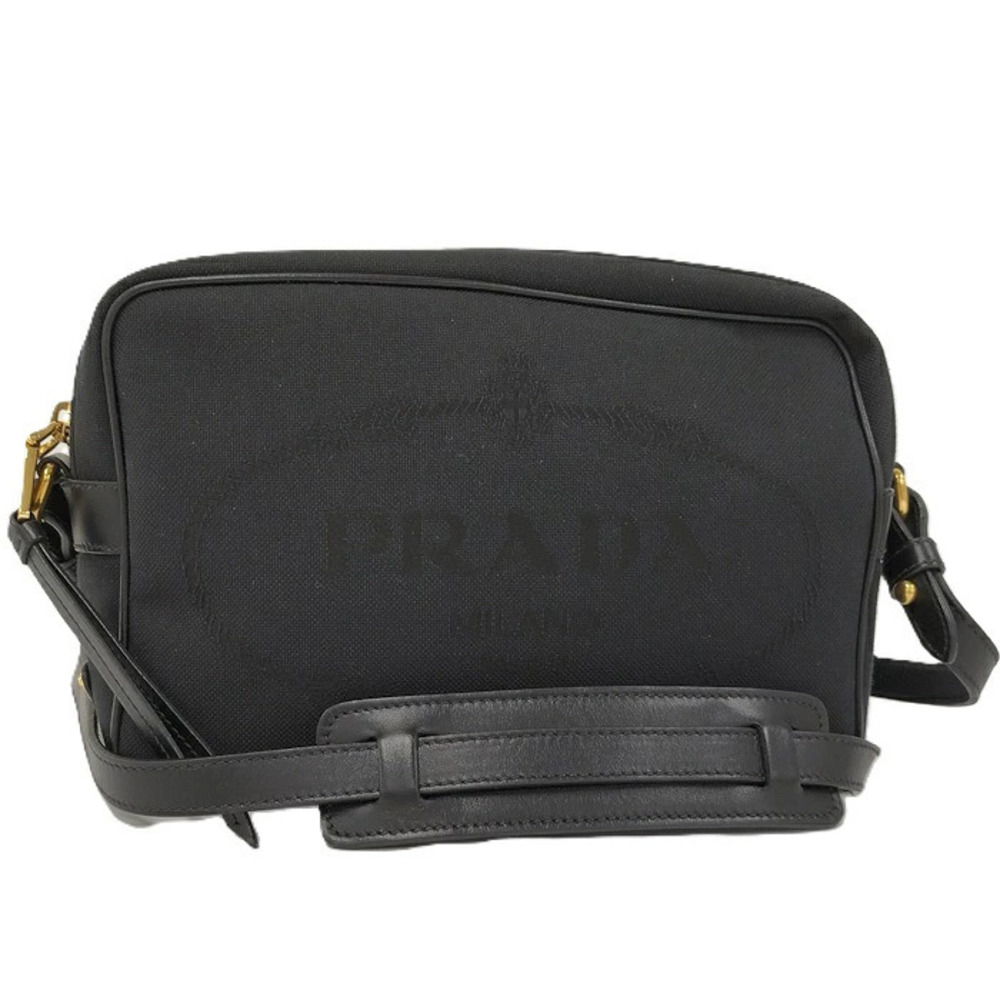 Prada camera bag subtle tonal jacquard logo black Canvas Black